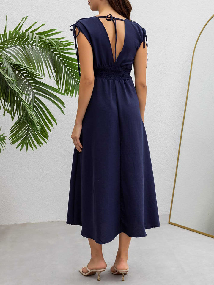 Exquisite V-neck Drawstring Floral Midi Dress