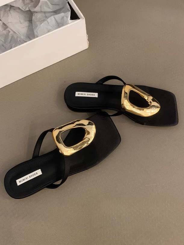 Metal Embellished Flat Sandals