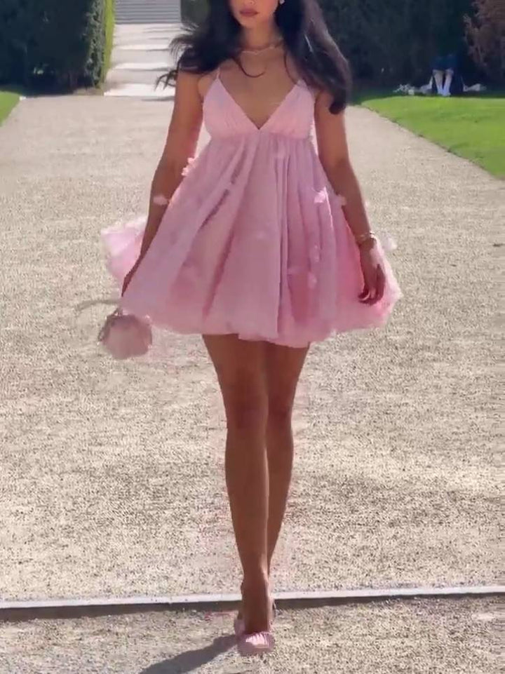 Three-dimensional Flower Sling Mini Dress
