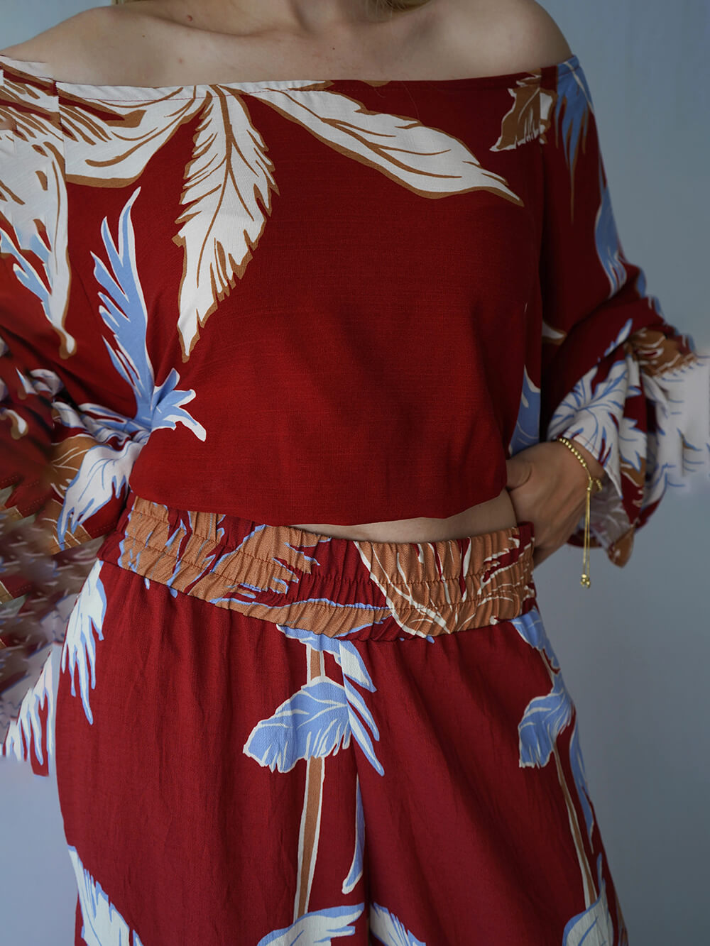 Fashion Casual Tropical Palm Tree Print Off-Shoulder Top