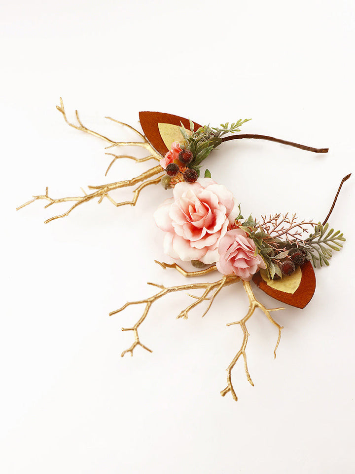 Pink Forest Christmas Reindeer Headband