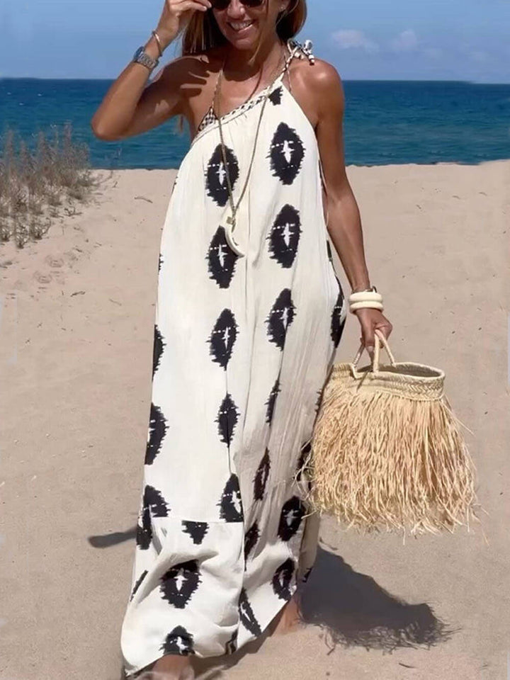 Sunshine Etnisk Print One Shoulder Løs Maxikjole