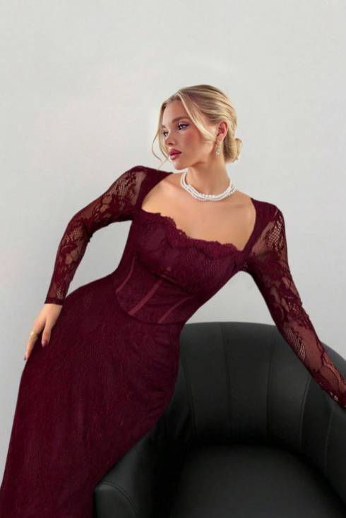 Lace Back Slit Maxi Dress