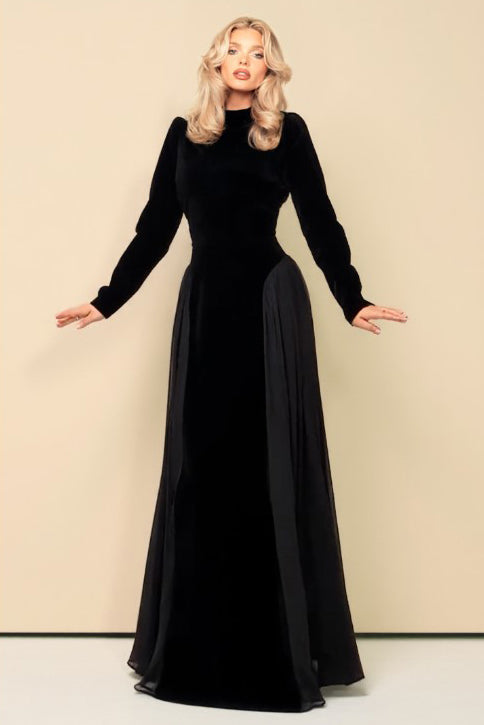 Velvet High-waisted A- Line Maxi Dress