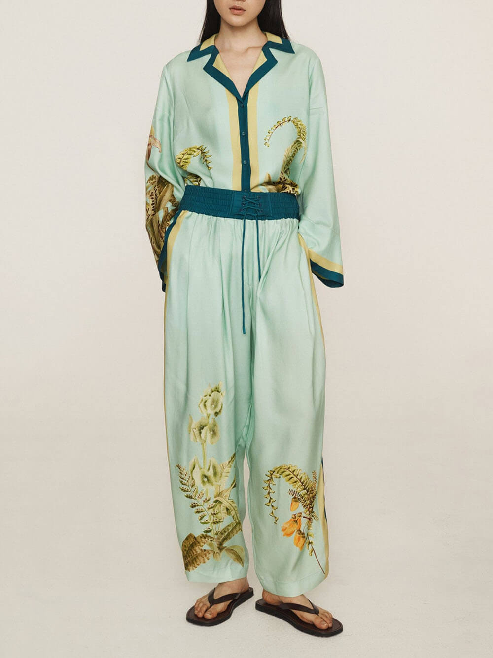 Unique Contrast Patchwork Print Loose Oversized Button-Down Shirt