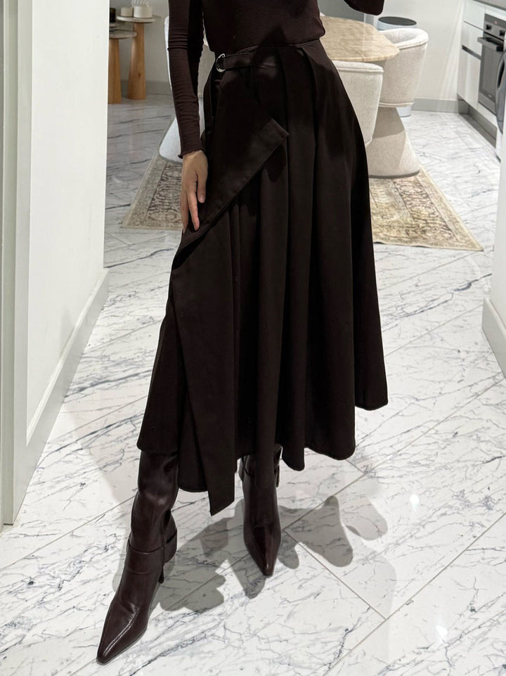 Exquisite Pleated Flared Midi Skirt Two-Piece Set