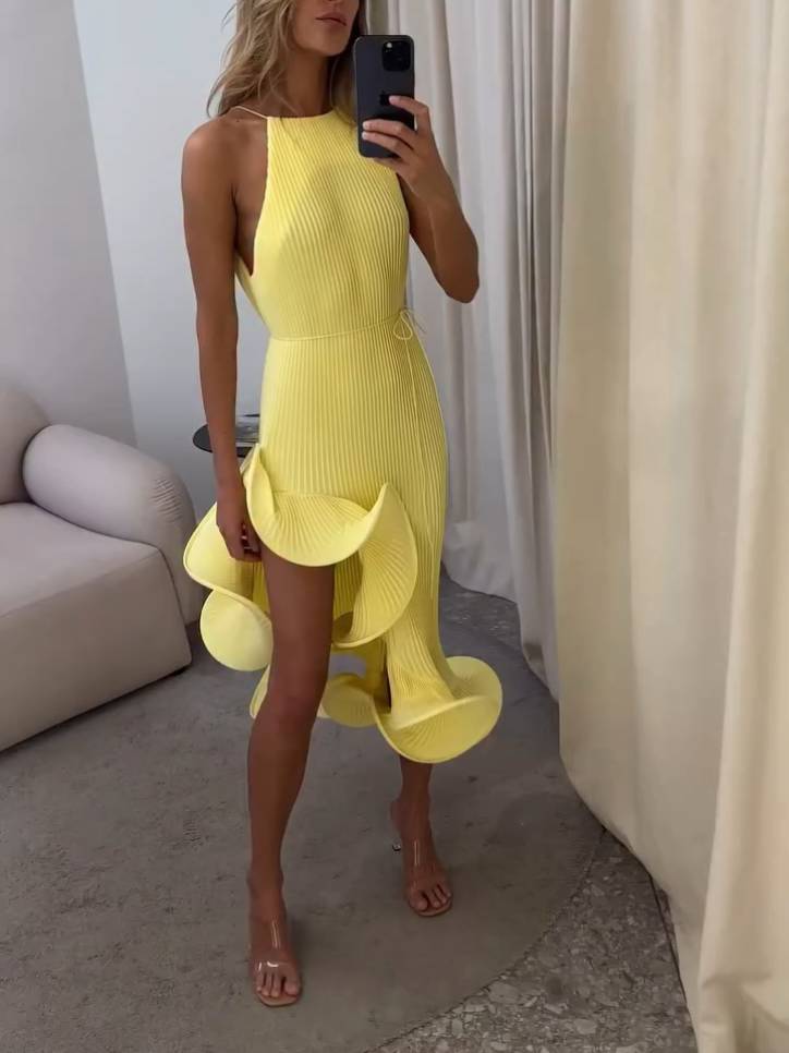 Asymmetric Rolled Hem Midi Dress