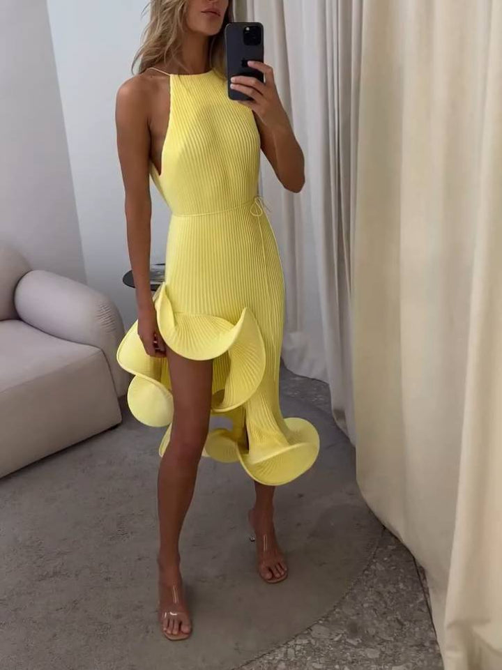 Asymmetric Rolled Hem Midi Dress