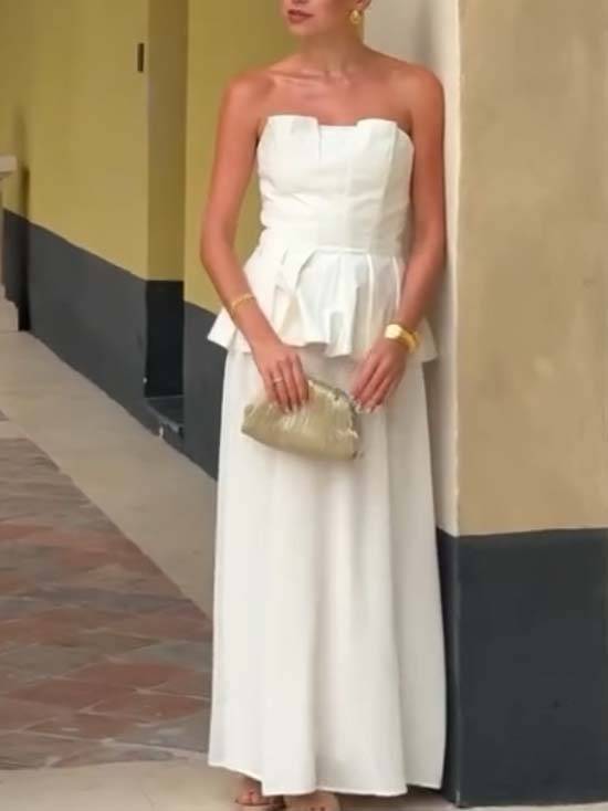 Minimalist Pleated Tube Top And Skirt Set-Skirt