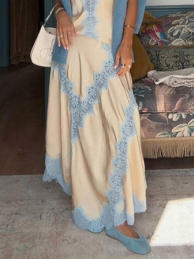 Elegant Lace Camisole Tank Top & Skirt Two-Piece Set