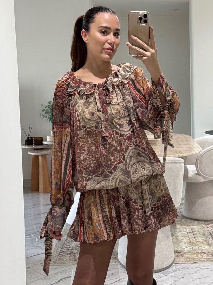 Retro Bohemian Print Mini Dress