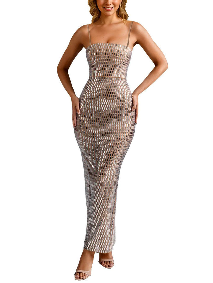 Shiny Sling Slim Fit Maxi Dress