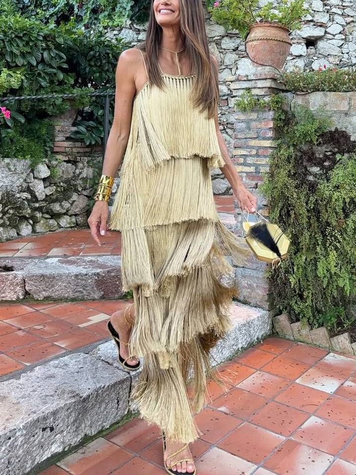 Light Luxury Tassel Sling Maxi Dress