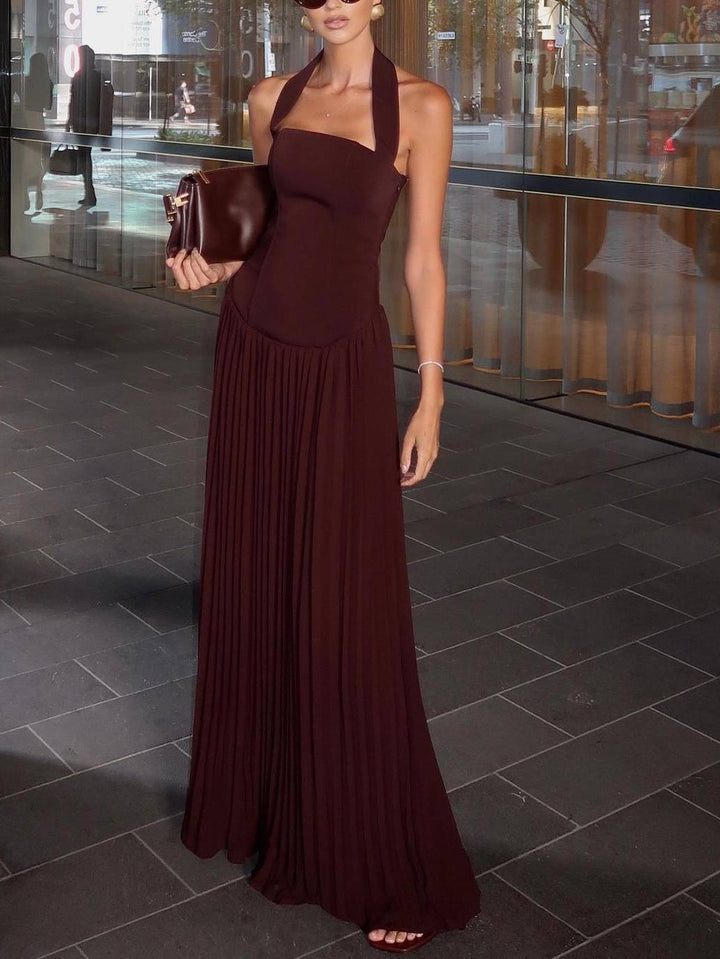 Halter Neck Pleated Maxi Dress