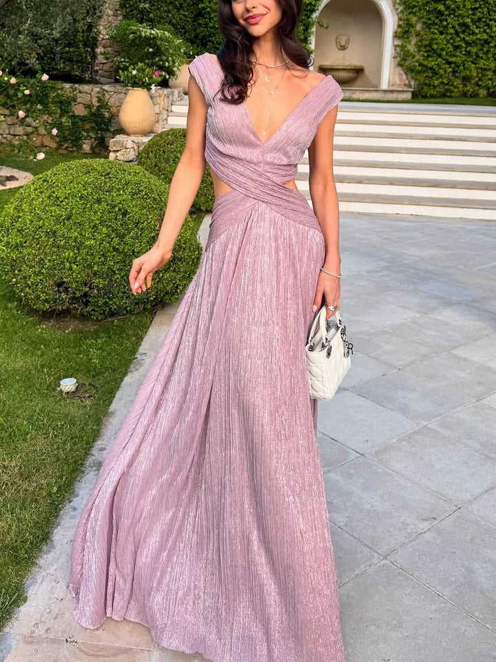 V-Neck Hollow Slit Maxi Dress