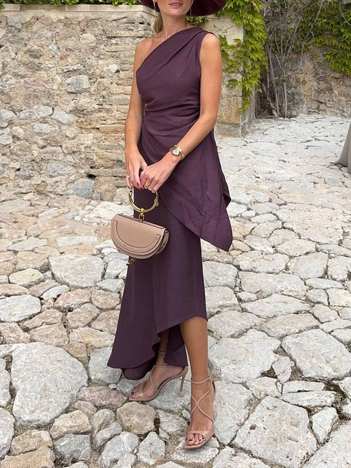 Oblique Shoulder Asymmetric Design Dress