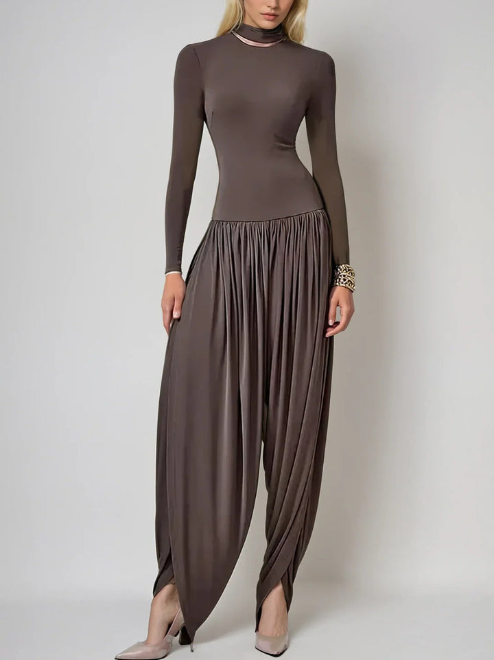 Fashionable Draped High-neck Jumpsuit