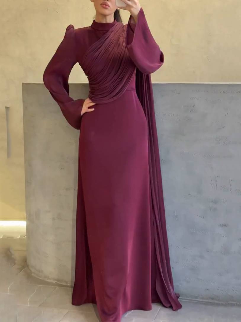 Pleated Design Ribbon Maxi Dress