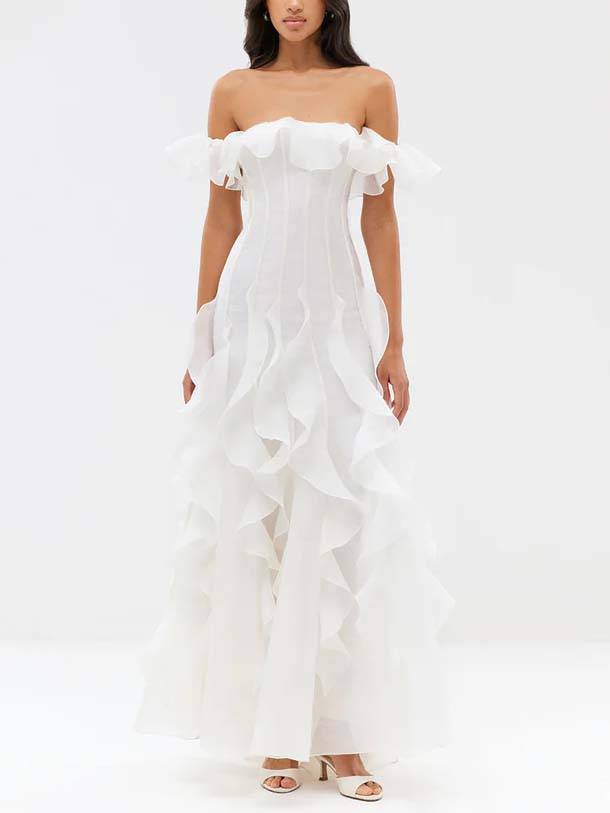 Romantic Ruffled Off-shoulder Maxi Dress