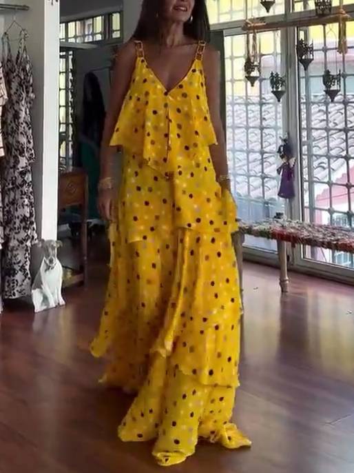 Polka Dot Printed sling Maxi Dress