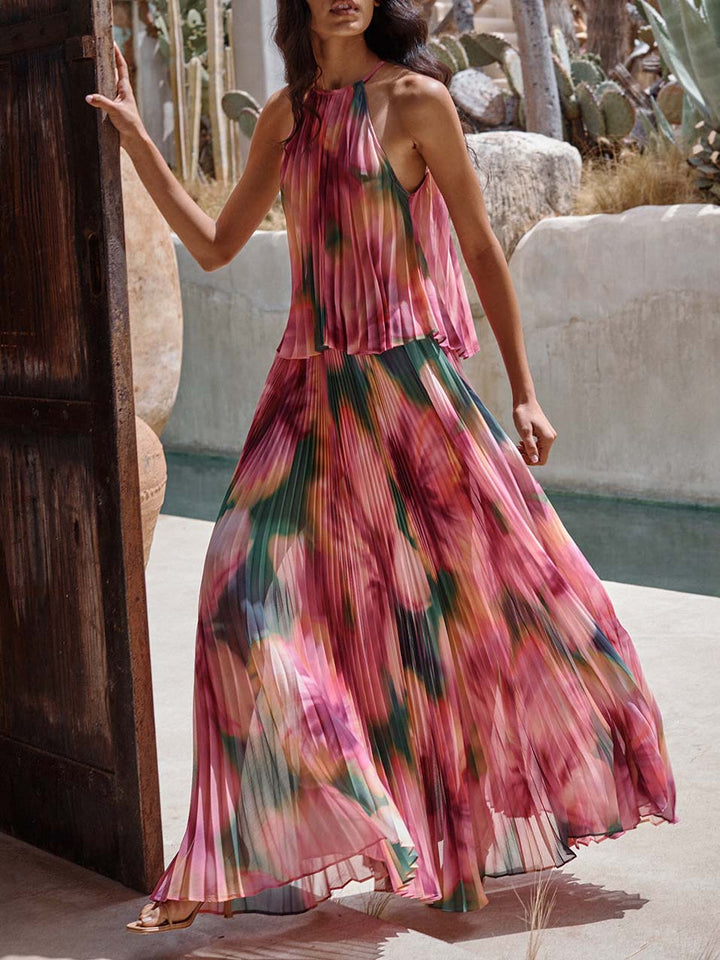 Elegant Gradient Hibiscus Printed Backless Tank Top