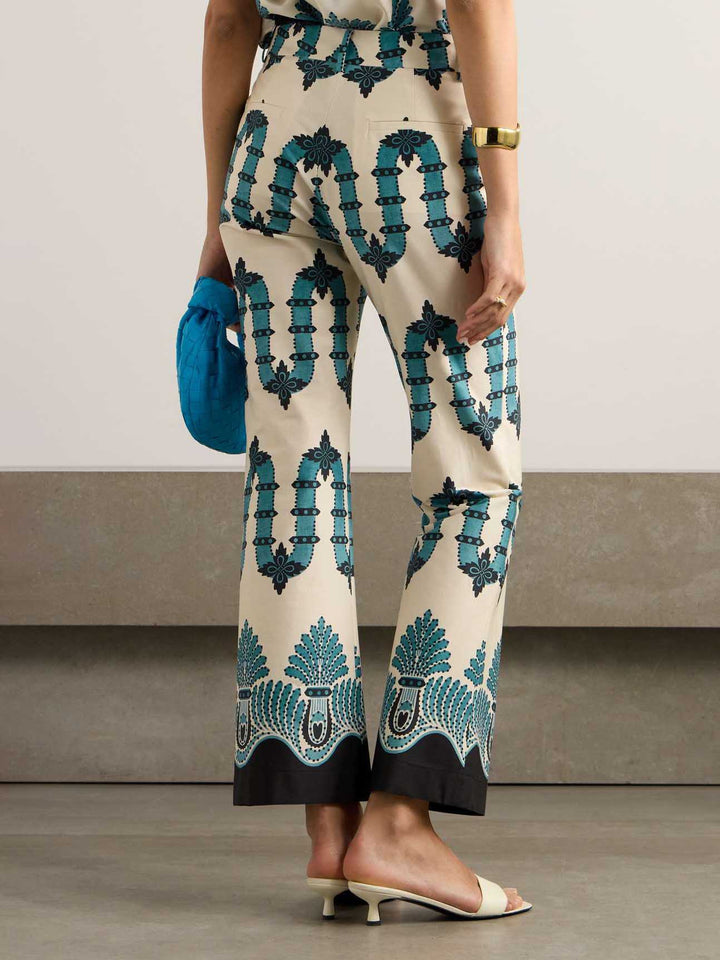 Unique Retro Abstract Wave Floral Print Pants