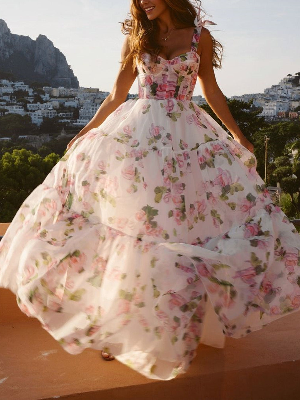 Floral Maxi Φόρεμα με γραβάτα