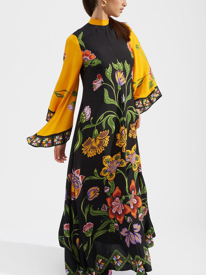 Exquisite Sunshine Floral Print Flowing Maxi Dress