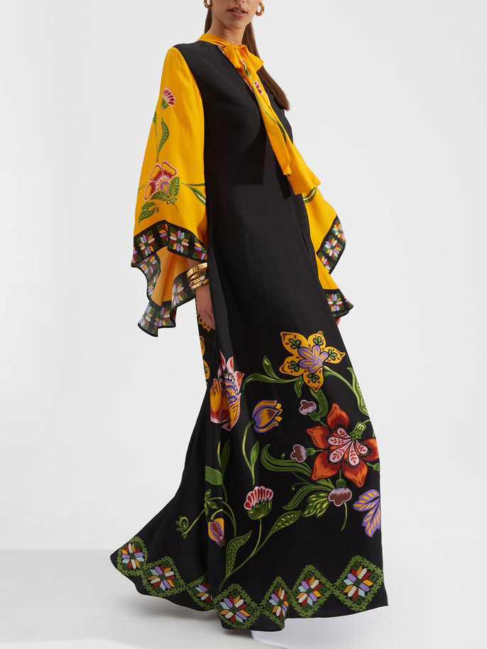 Exquisite Sunshine Floral Print Flowing Maxi Dress