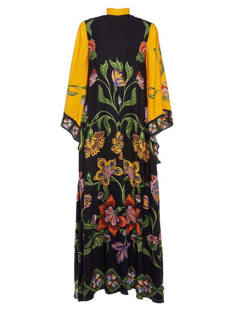 Exquisite Sunshine Floral Print Flowing Maxi Dress