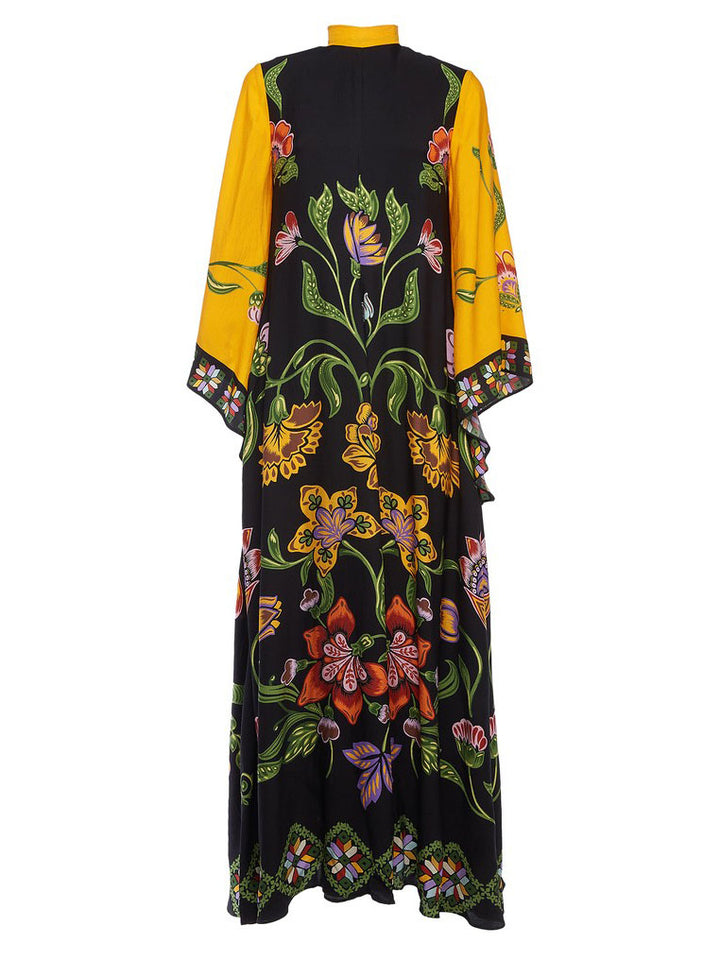 Exquisite Sunshine Floral Print Flowing Maxi Dress