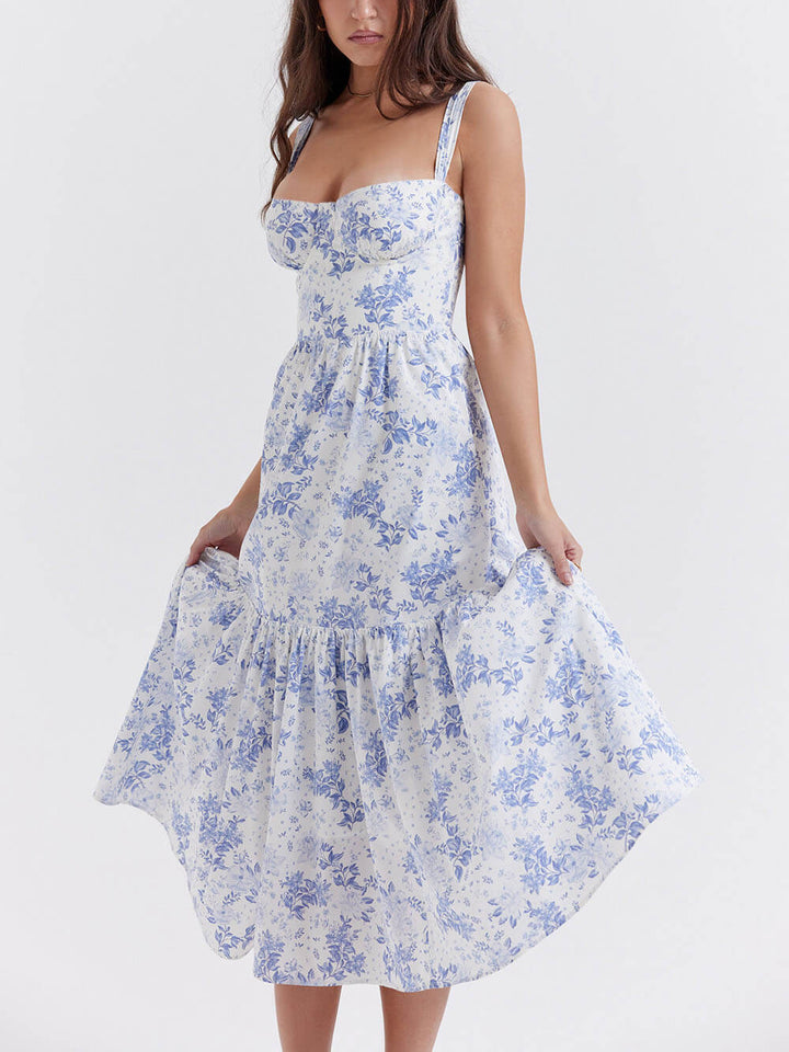 Strap A-Hem Floral Midi-kjole