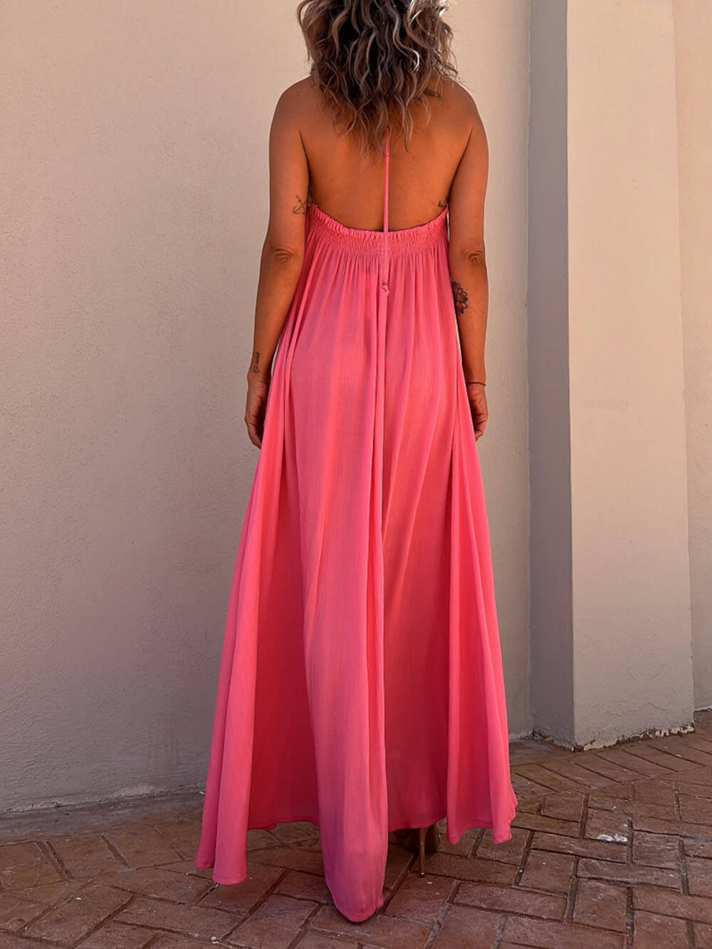 Abito maxi resort casual con scollo all'americana