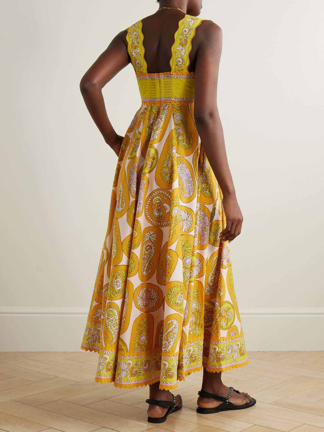 Exquisite Vintage Paisley Print A-Line Midi Dress