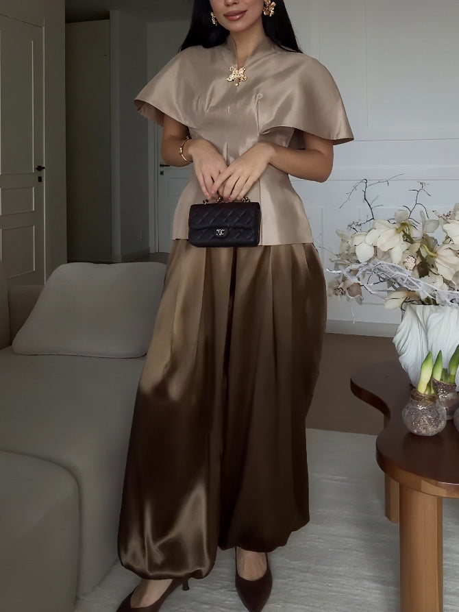 Exquisite High-waisted Satin Wide-leg Pants