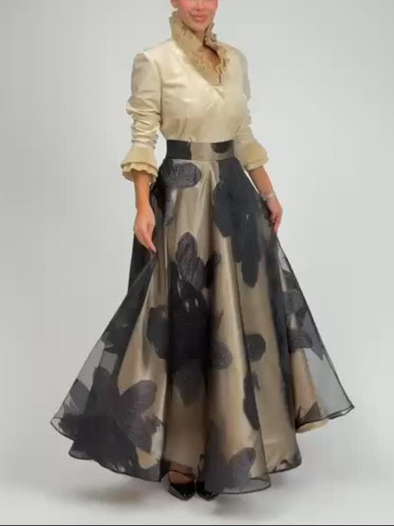 Elegant Satin Ruffled Top Two-piece Set