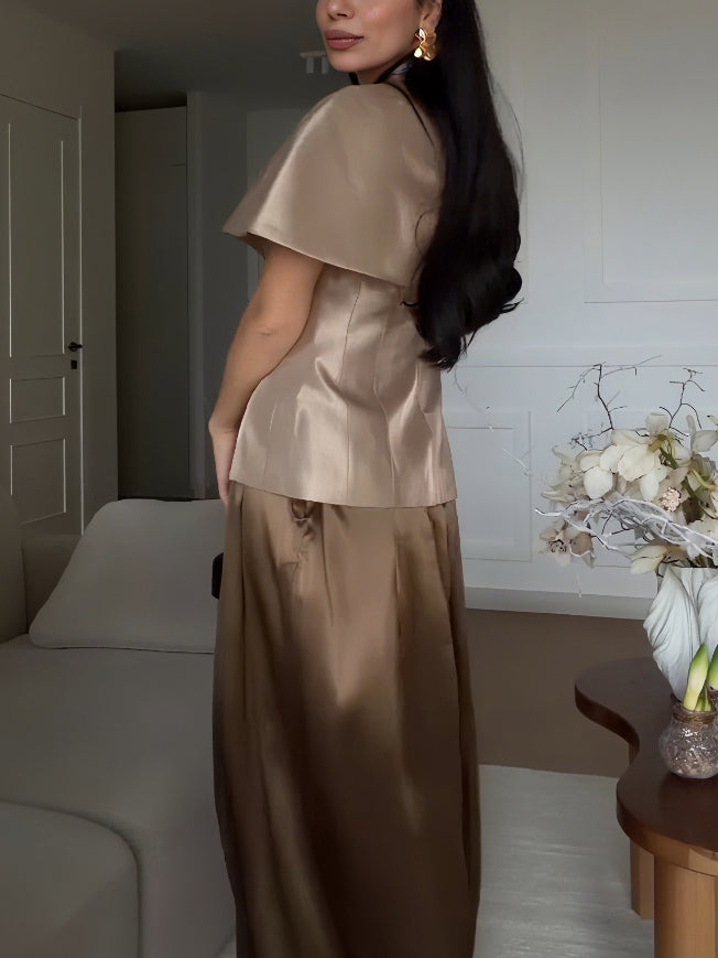 Exquisite High-waisted Satin Wide-leg Pants