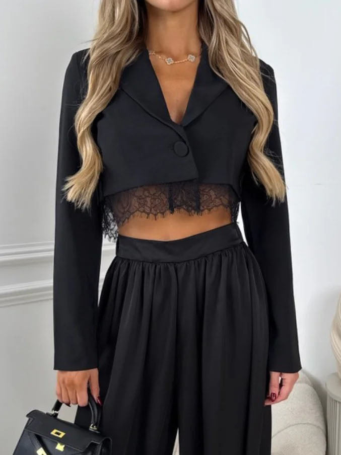 Elegant Cropped Blazer And Draped Harem Pants Two-Piece Set