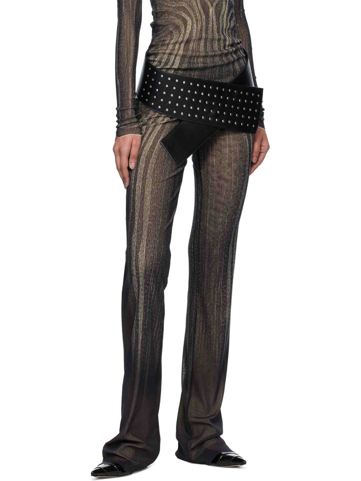 Artistic Abstract Print Sheer Knit Long-Sleeve Top