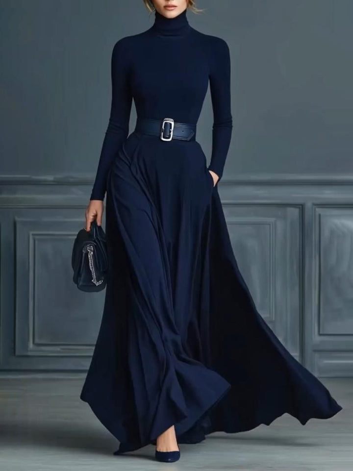 Minimalist High-neck Long-sleeved Maxi Dress