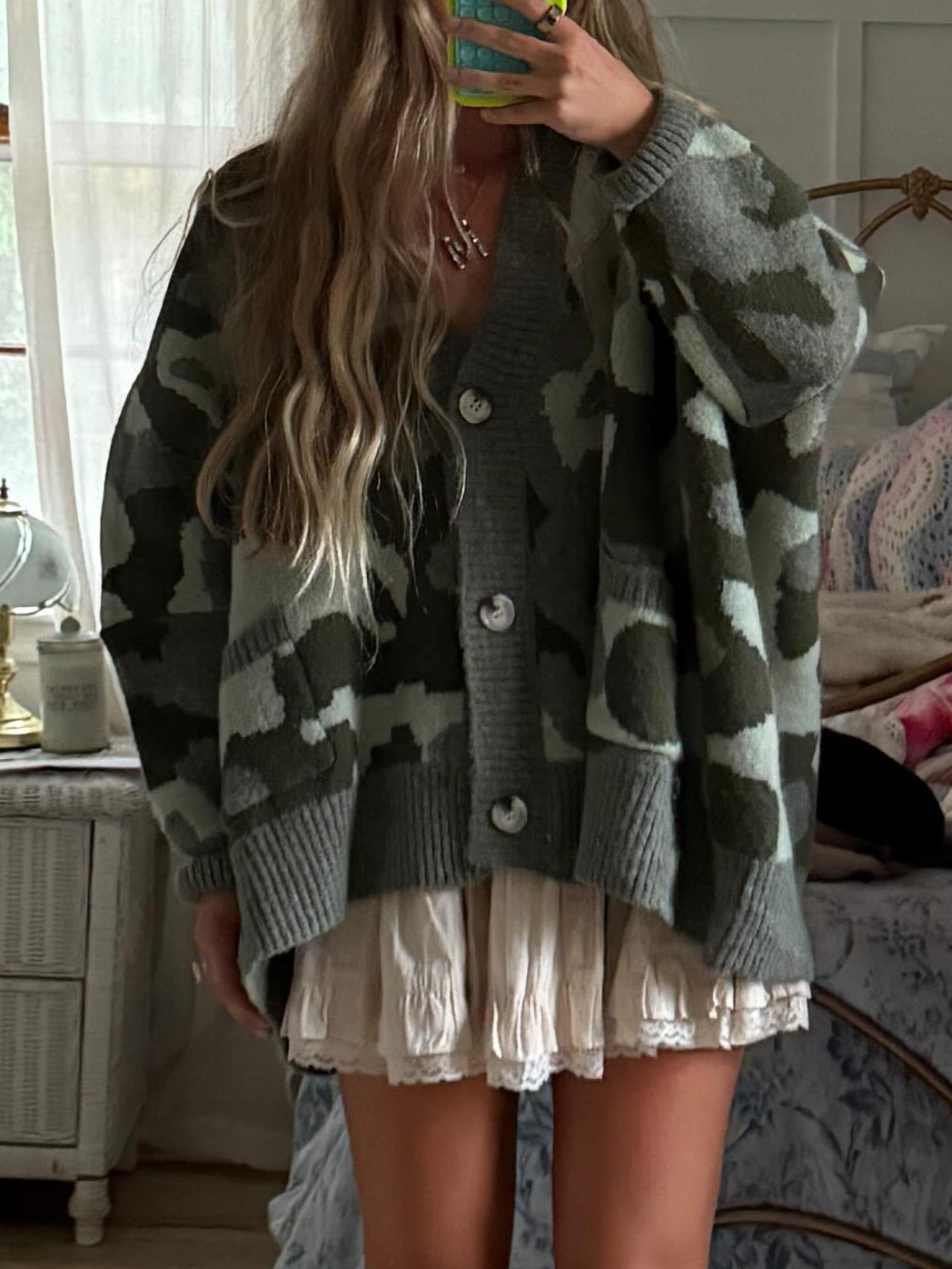 Casual Loose Camouflage Knitted Cardigan