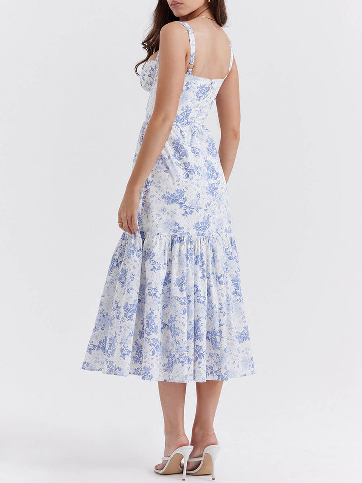 Strap A-Hem Floral Midi-kjole