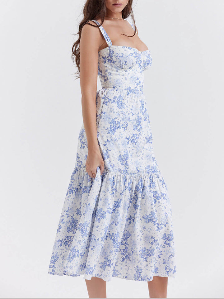 Strap A-Hem Floral Midi-kjole