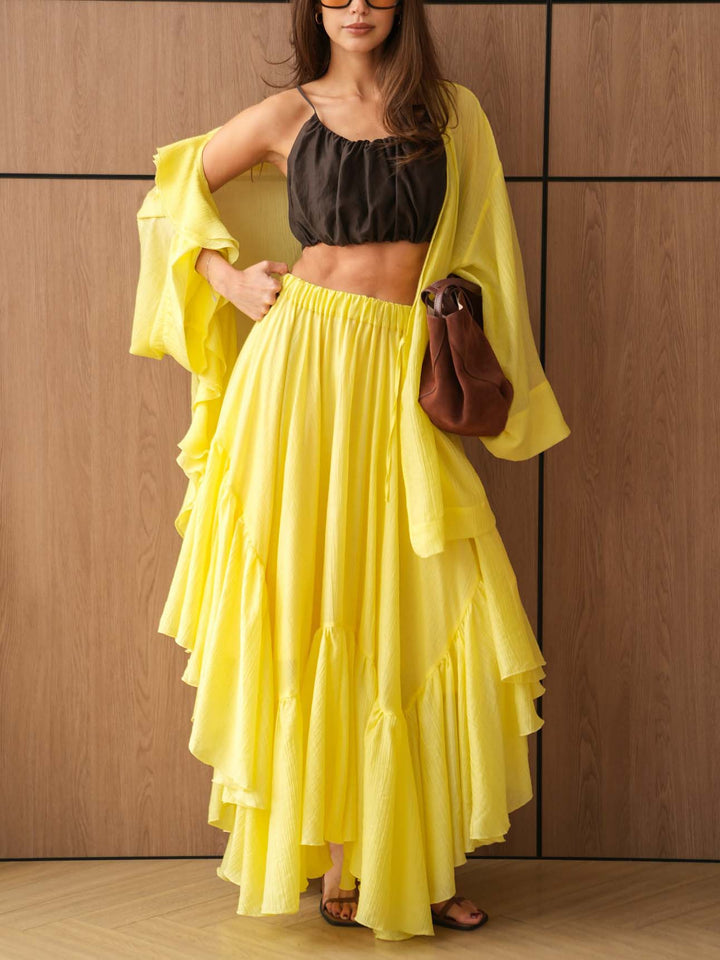 Casual Ruffled Irregular Hem Skirt