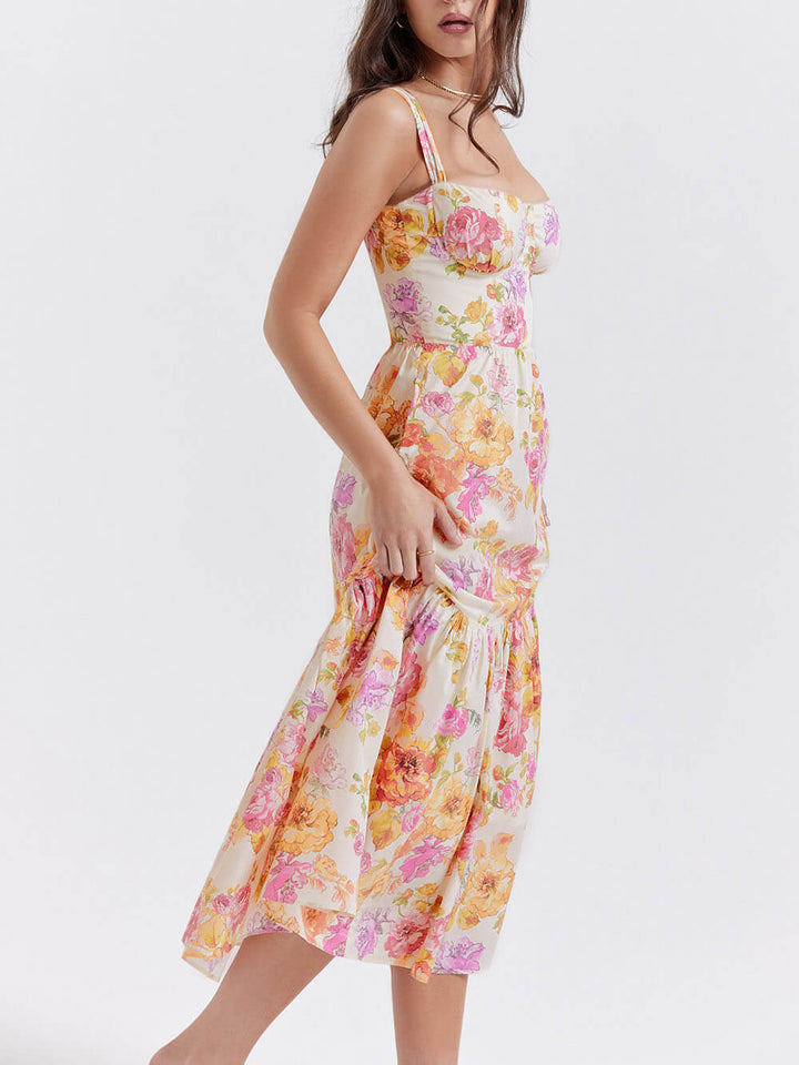 Strap A-Hem Floral Midi-kjole