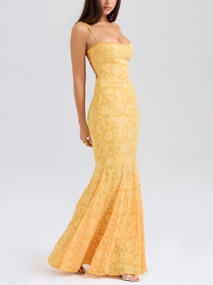 Elegant Jacquard Sexy Sling Fishtail Maxi Dress