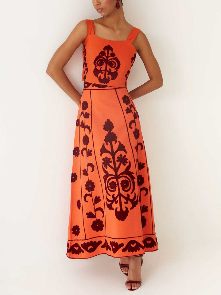 Retro Casual Floral Print Skirt Two-Piece Set
