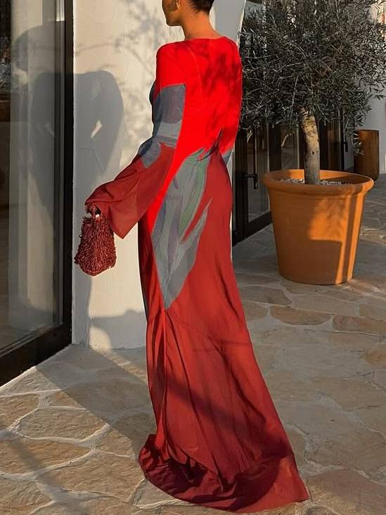 Unique Printed Long Sleeve Maxi Dress