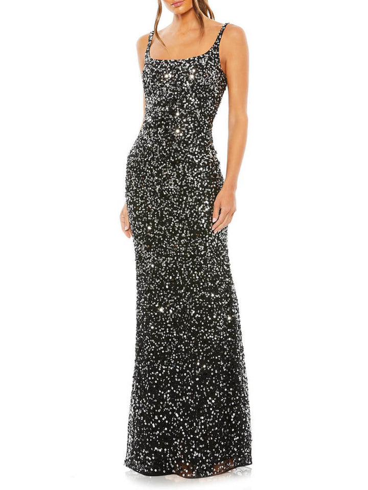 Unique Sequined Straight Gown Dress