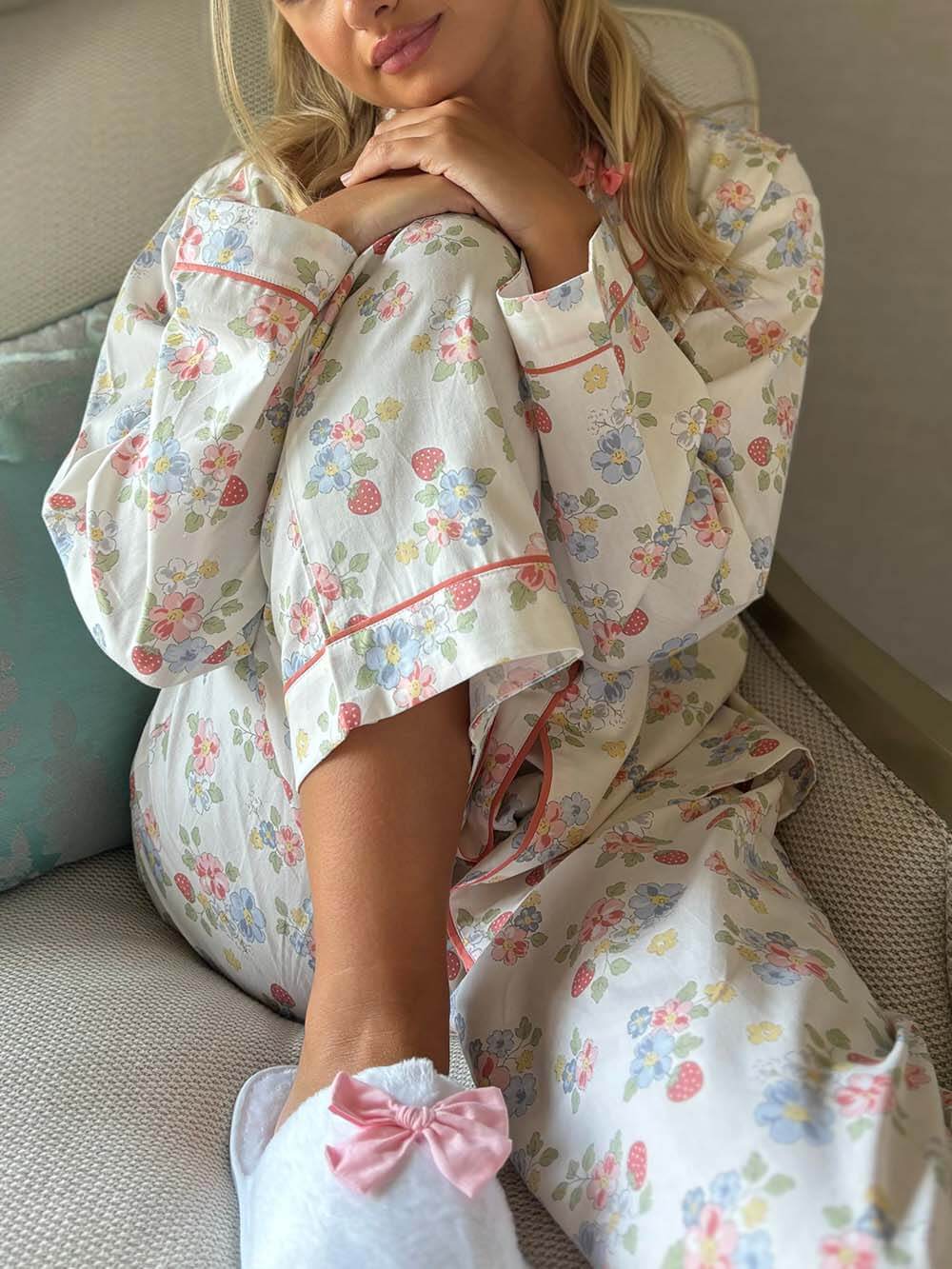 Strawberry Print Sweetheart Pajama Set